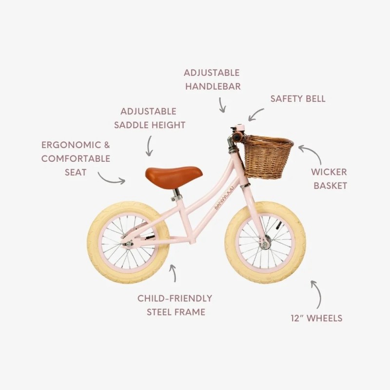 Bicicleta de Equilibrio Banwood First Go! Rosa | Estilo Retro
