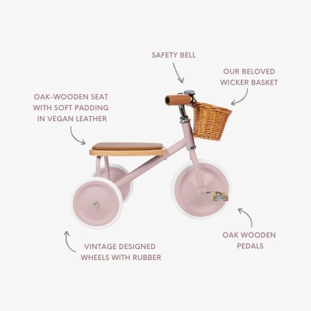 Triciclo Vintage Banwood Trike Rosa| Estilo Clásico